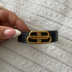 Balenciaga BB Logo Black Leather Bangle